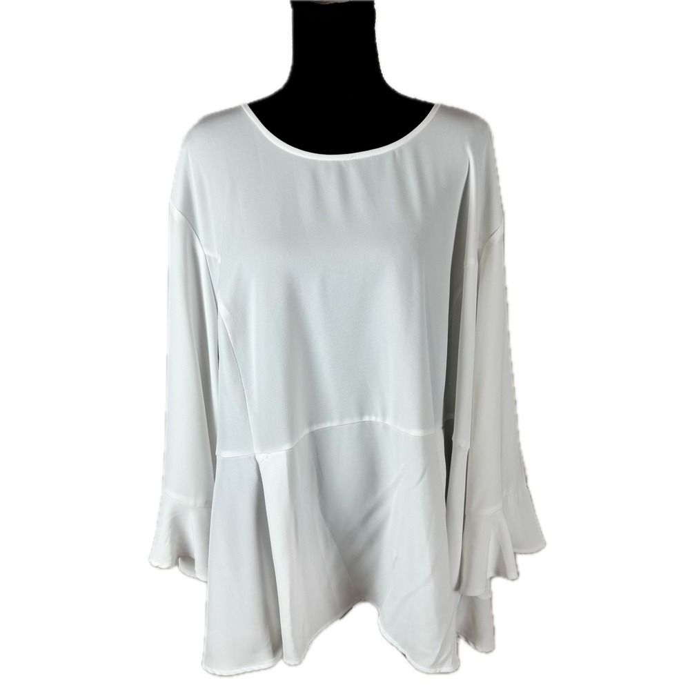 Catherines Black Label White Peplum Blouse Bell Sleeve Plus Size 4X 30/32W NWT